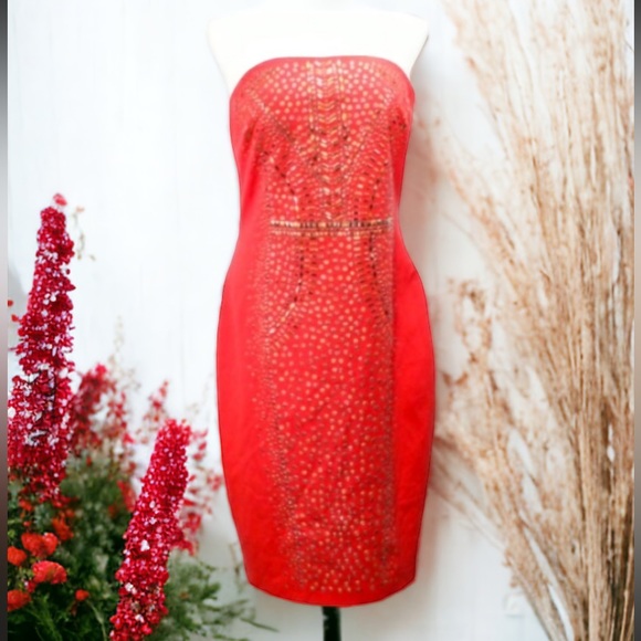 Cache Red Strapless Cocktail Dress Size 8 - Picture 1 of 16
